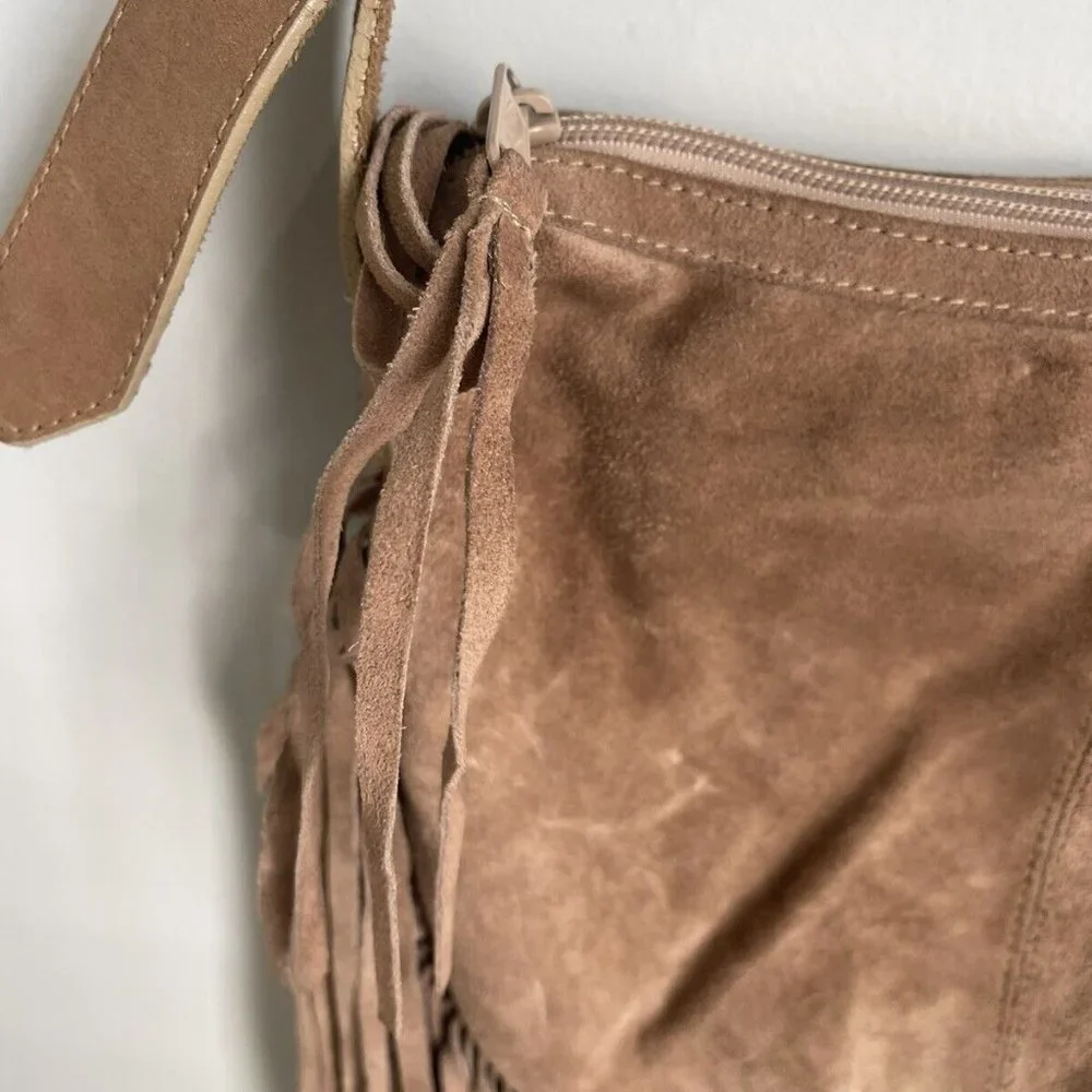 Genuine Leatherock Tan Leather Suede Fringed Crossbody Purse - Picture 5 of 9